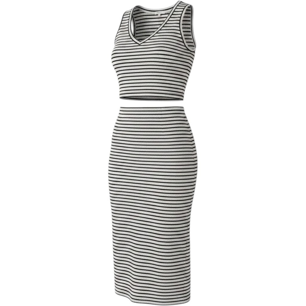 Z Supply Striped Knit Two Piece Set V-Neck Crop Top XS Midi Skirt S Evereve